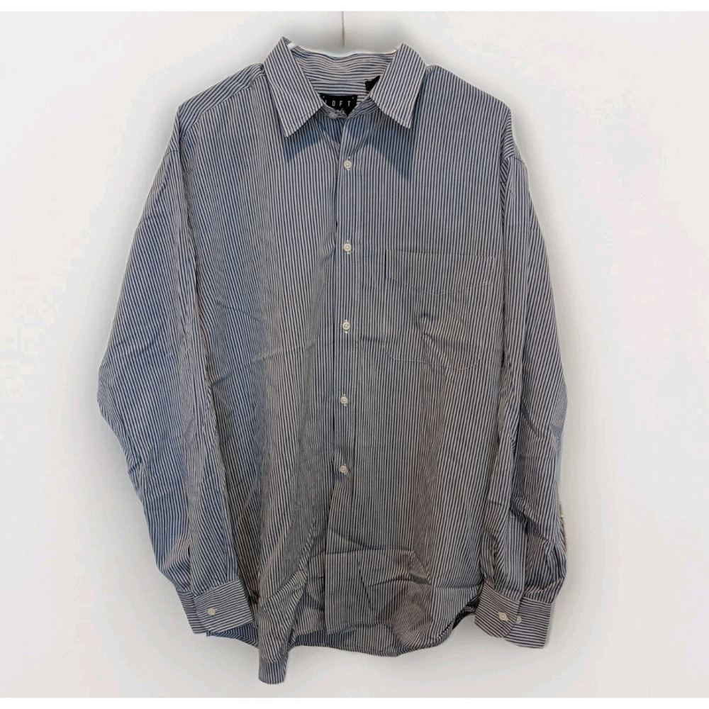 Coastal Grandmacore Blue Stripe Oversized LOFT Button Up Shirt Size 4 Old Money